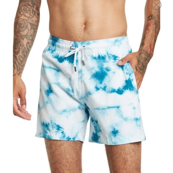 Trunks Surf & Swim Co. Sano Short Blue Tie Dye Print Swim Trunks, M - Picture 1 of 6